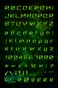Letters, Number and symbol green typography psd on galaxy background