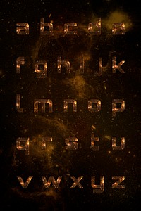 Alphabet set psd typography on brown galaxy background