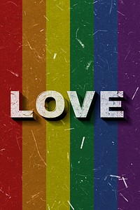 Rainbow flag Love 3D vintage word on paper texture