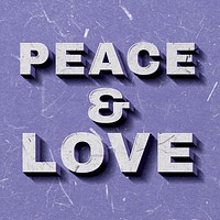 Purple Peace & Love 3D vintage quote on paper texture
