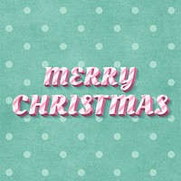 Merry Christmas text 3d vintage typography polka dot background