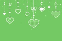 Green background with white hanging hearts