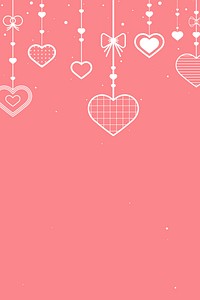 Vector hanging hearts cute pink background