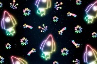 Rocket star neon doodle pattern background