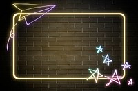 Neon frame rainbow star paper plane psd doodle