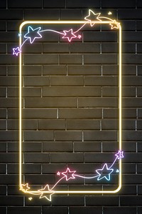 Neon frame rainbow star doodle