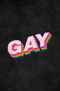 GAY rainbow word typography on black background