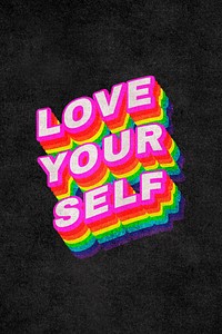 LOVE YOURSELF rainbow word typography on black background