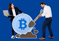 Businesspeople mining bitcoin cryptocurrency electronic cash