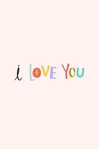 I love you word vector doodle font colorful hand drawn
