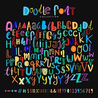 Letters doodle vector font style colorful set