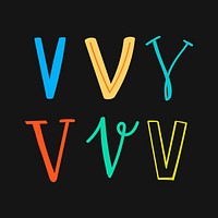 Letter V typography doodle vector set