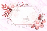 Gold frame vector and pink flowers