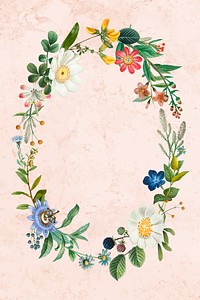 Botanical wreath vector on pink background