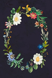 Floral wreath vector on black background