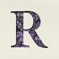 Vintage embossed purple letter psd R typography