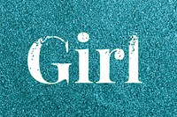 Teal glitter girl text typography festive effect
