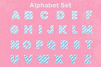 Pastel candy cane alphabet psd set cute letter typography