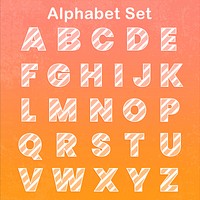 Gradient orange alphabet psd striped letter A-Z set