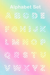 Gradient rainbow alphabet psd set candy cane striped letters
