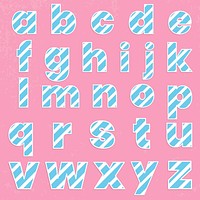 Pastel pink candy cane alphabet psd set striped letters A-Z