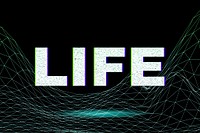 Neon synthwave life grid room typography