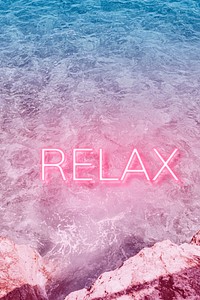 Relax text neon typography pastel ocean wave gradient