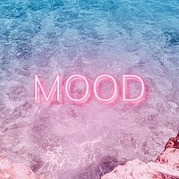 Mood text glowing neon typography sea wave texture