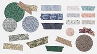 William Morris washi tape vector set with round stickers