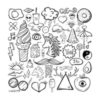 Cool icon funky hand drawn doodle illustration set