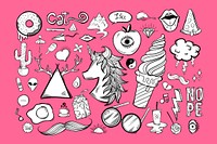 Cool icon funky hand drawn doodle illustration set