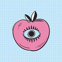 Psd apple funky hand drawn doodle cartoon sticker