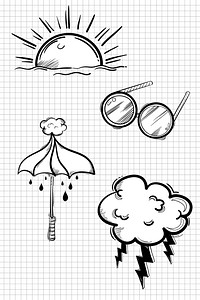 Weather forecast doodle cartoon icon illustration set