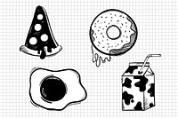 Food icon funky hand drawn doodle illustration set