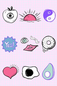 Cool icon psd doodle cartoon teen sticker set