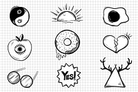 Cool bw doodle icon illustration set