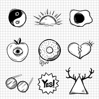 Monotone funky icon vector doodle cartoon sticker set