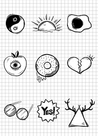 Vector funky bw sticker doodle cartoon set