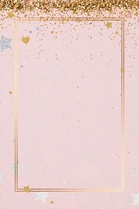 Glittery heart pattern frame vector pink background