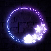 Glowing neon frame floral hand drawn