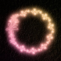 Glowing neon frame floral psd hand drawn