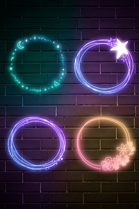 Neon frame psd floral space planet set