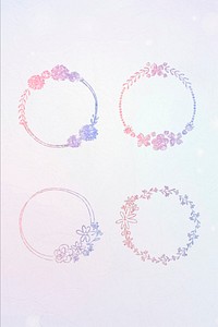 Vector floral round frame set glitter effect 