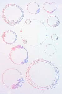 Vector floral round frame set glitter effect colorful gradient 