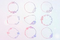 Vector floral round frame set glitter effect colorful gradient 