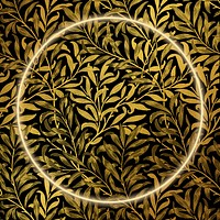 Golden floral pattern psd frame remix from artwork by William Morris