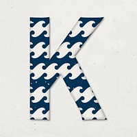 Letter k Japanese wave vector blue pattern typography