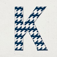 Letter k Japanese wave psd blue pattern typography
