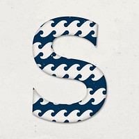 Letter s Japanese wave vector blue pattern typography