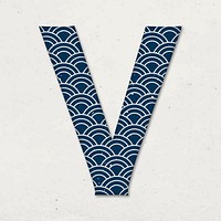 Seigaiha letter v Japanese vector blue pattern typography